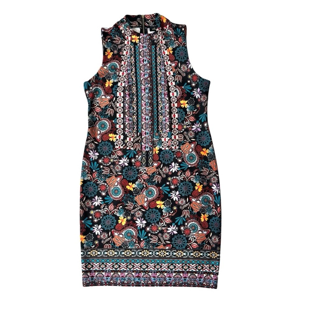 Melissa Paige Boho Dark Floral Print Sleeveless Sheath Dress